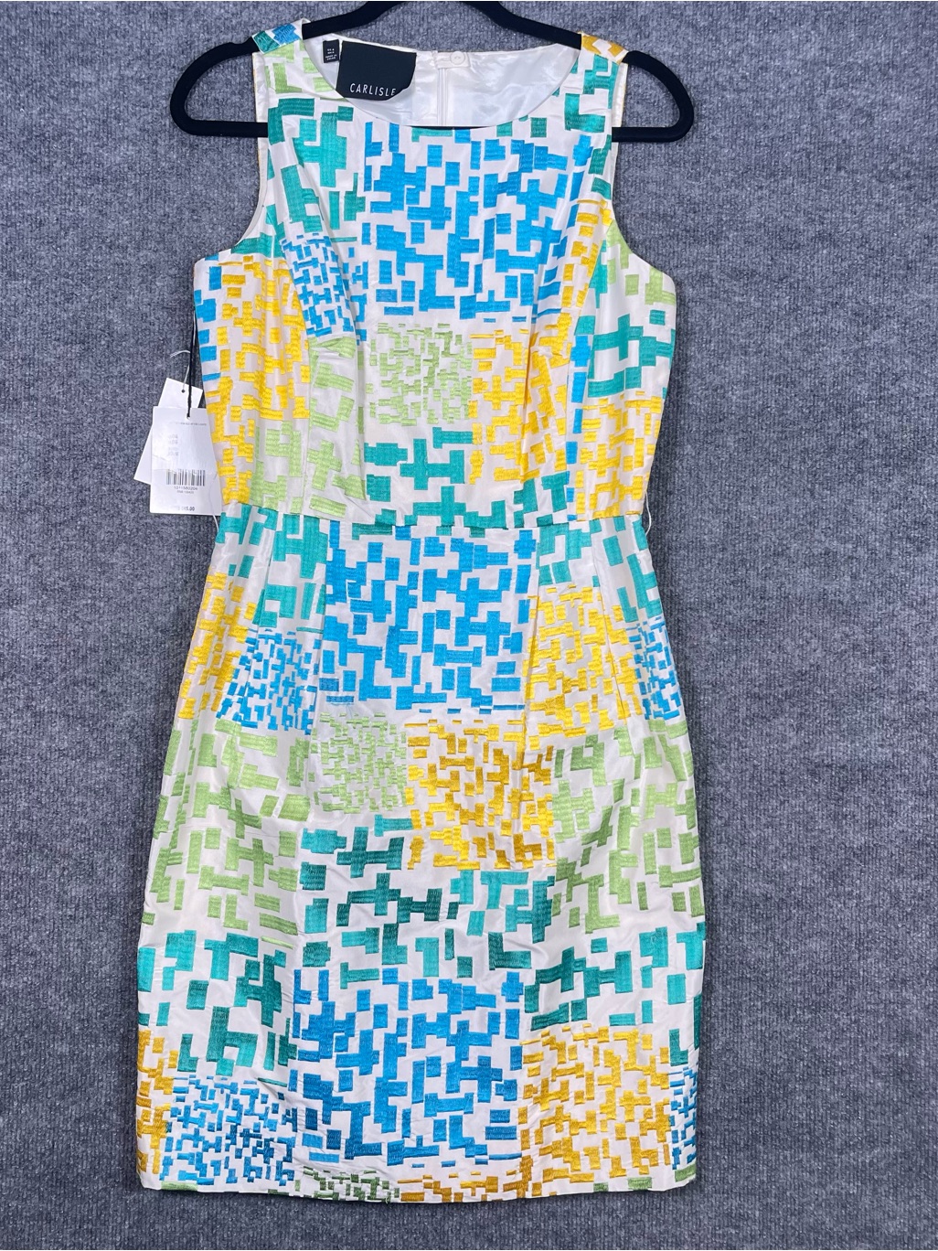 New Carlisle Womens 4 Silk Multicolor Retro Geometric Embroidered Shift Dress